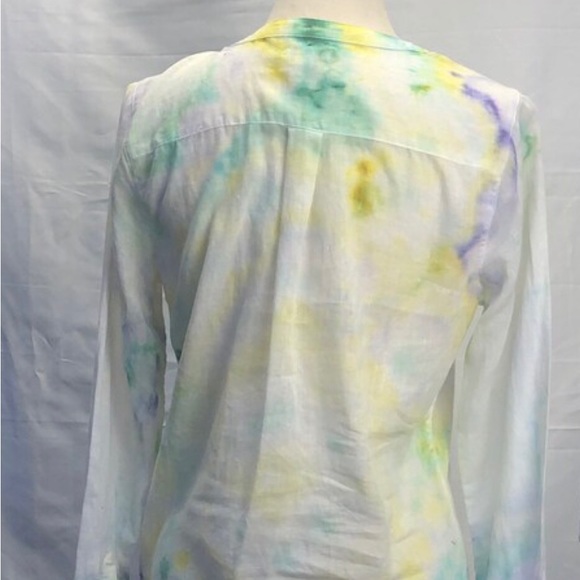 Up-cycled Tie-dye water color effect Med Blouse blue yellow - Picture 5 of 7